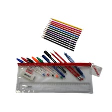 Stationery Filled Red Zip 13x5" Pencil Case with Colouring Pencils