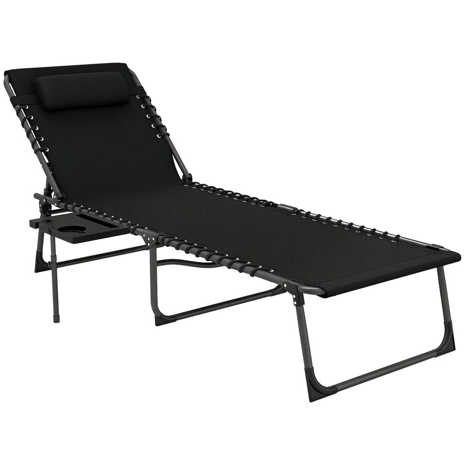 image 1 of Outsunny Folding Sun Lounger with 5-Level Reclining Back, Side Table