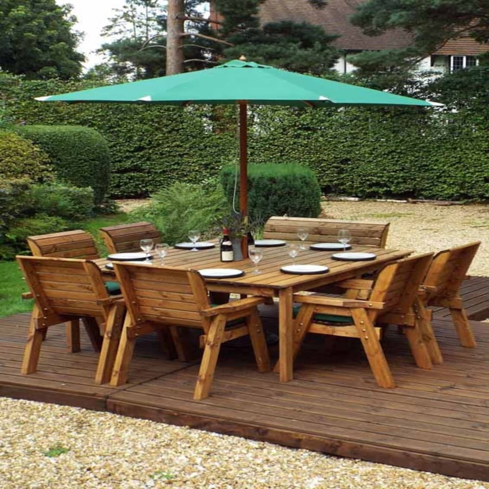image 1 of Eight Seater Square Table Set with Cushions - W250 x D250 x H98 - Fully Assemble - Green