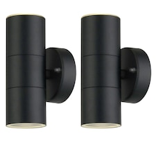 First Choice Lighting Set of 2 Blaze Black Outdoor Up Down Wall Lights Black | Clear
