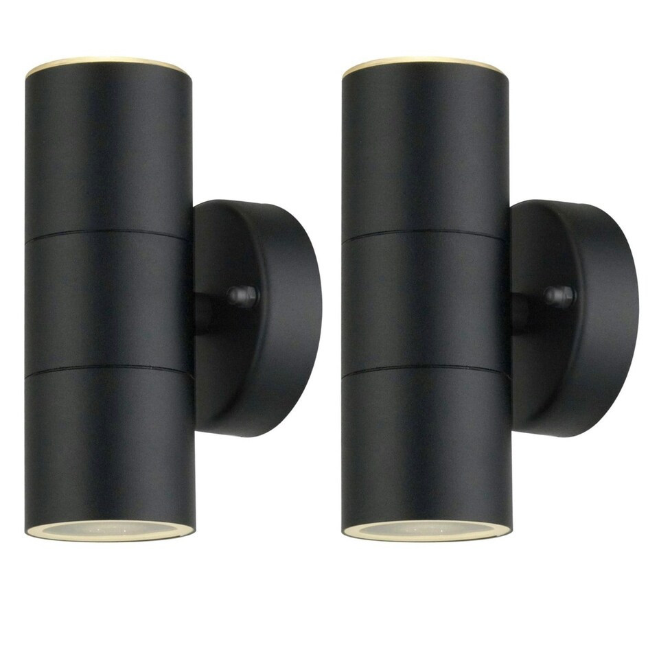 image 1 of First Choice Lighting Set of 2 Blaze Black Outdoor Up Down Wall Lights Black | Clear