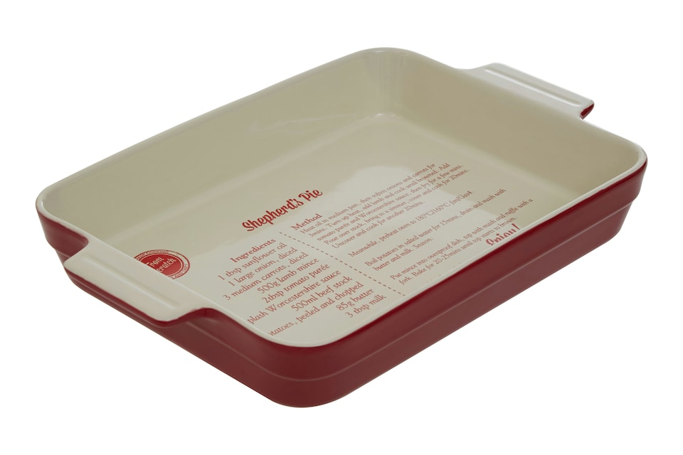 image 1 of Orsina 3.2 Litre Red Stoneware Oven Dish with Pie Recipe, Baking Dish with Handles,  Heat Resistant Dish up to 230°C