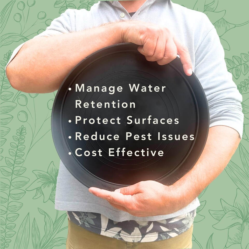 image 1 of 12 Pack Giant 45cm Plant Pot Saucers - Black Industrial Heavy-Duty Round Garden Trays - Frost Proof & Made in UK