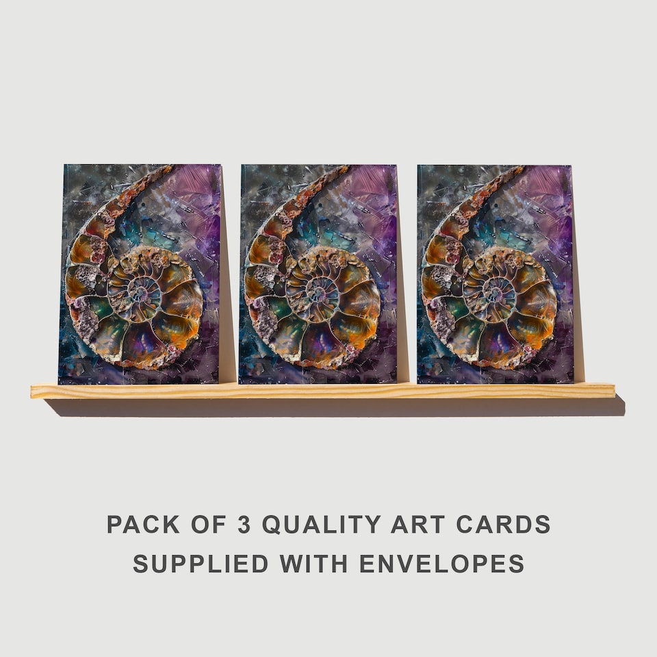 image 1 of Ammonite Fossil Greeting Card Modern Oil Painting Any Occasion Set of 3 Blank