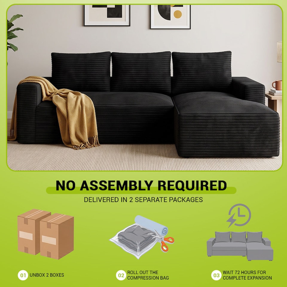 image 1 of Rattantree L Shaped Modular Sofa Corduroy Sectional Couch With Chaise