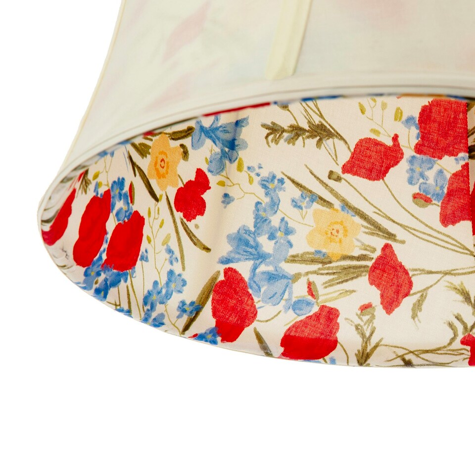 image 1 of Classic Curved Cream Cotton Drum Shade with Blue and Red Floral Inner Cream
