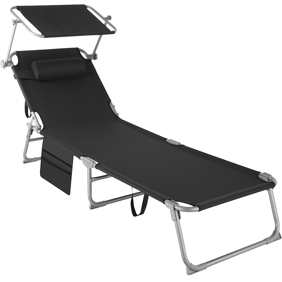 image 1 of Sun Lounger - foldable with sun canopy | Black | black | 1