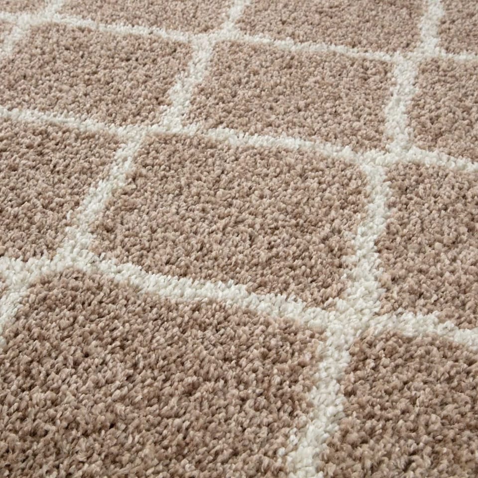 image 1 of The Rugs Moroccan Collection Soft High Pile Shaggy Lattice Floor Rugs and Runners Living Room
