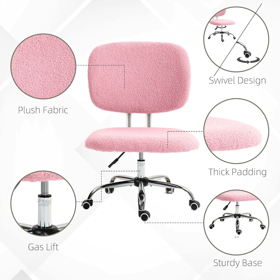 image 1 of Vinsetto Fluffy Home Office Chair with Adjustable Height, Armless, Pink
