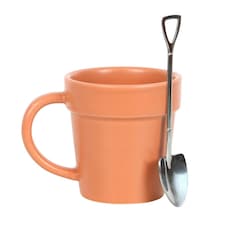 Something Different Plant Pot Ceramic Mug & Spoon Set - Orange/Silver - One Size