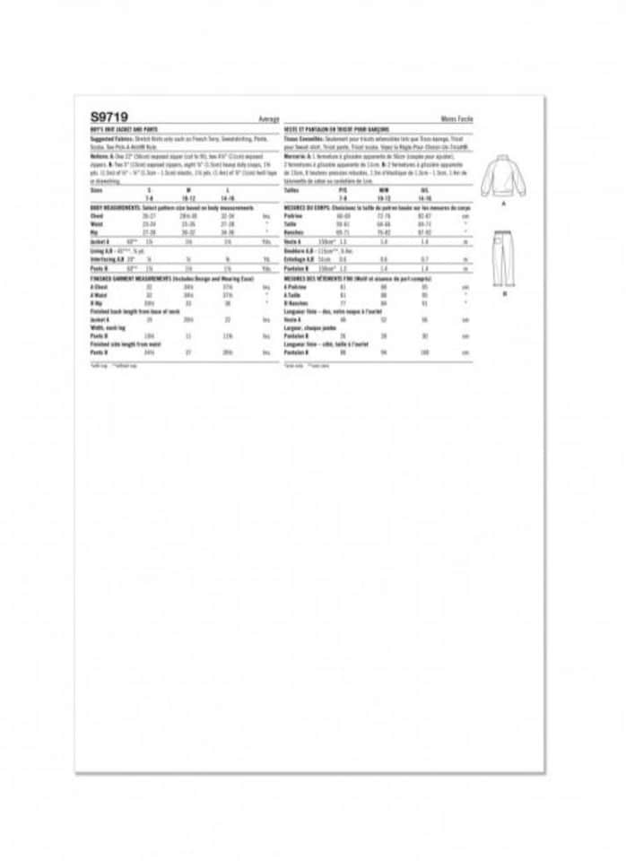 image 1 of Simplicity 9719 Paper Sewing Pattern – Children’s & Teenagers’ Jackets, Trousers & Sportswear, Size A (S–M–L), Intermediate