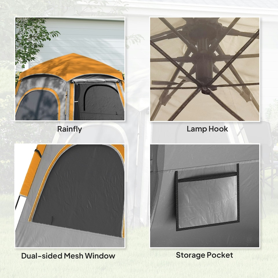 image 1 of Outsunny Instant Camping Tent, 4 Person Easy Setup Dome Tent Grey | Light Grey