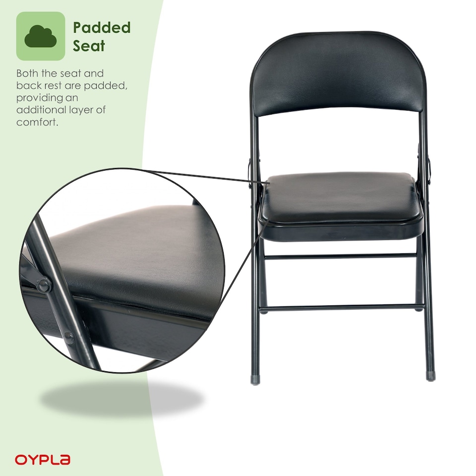 image 1 of Heavy Duty Padded Folding Metal Desk Office Chair Seat | Black