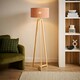 image 2 of ValueLights Lottie Natural Wood Tripod Floor Lamp Orange Check Bamboo Shade and Bulb