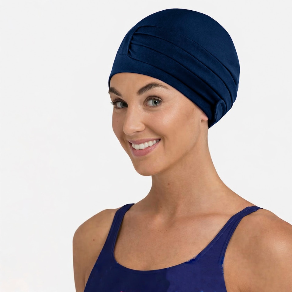 image 1 of Ladies Comfortable Fabric Swimming Cap | Turban Style Lightweight Swim Cap | Blue | Navy | One Size | 1