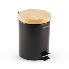 Royalford 5L Pedal Bin with Bamboo Lid and Removable Basket