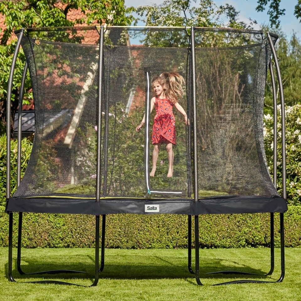 image 1 of 10ft x 7ft Salta Black Rectangular Comfort Edition Trampoline with Enclosure