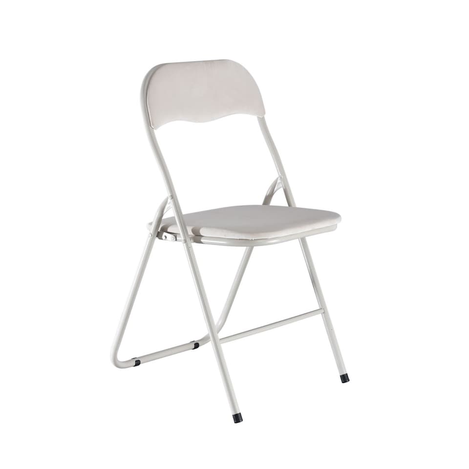 image 1 of 4-Pc Folding Chair Set with Cushioned Velvet Seat and Back | Cream | 4