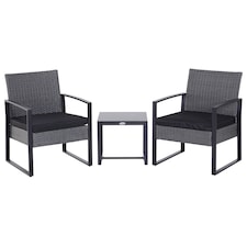 Outsunny 3 Pieces Rattan Patio Bistro Set 2 Chairs Coffee Side Table Set, Black
