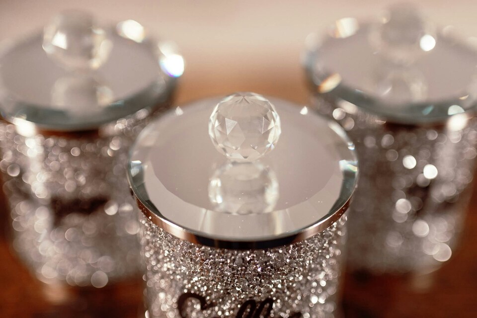 image 1 of Marco Paul Stylish Set of 3 Crushed Diamond Mirror Crystal Filled Canister
