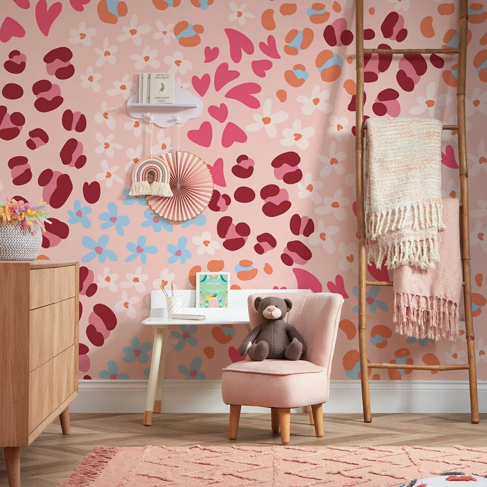 image 1 of Dainty Doodles Full Wall Mural in Multicoloured | Pink | Multicoloured | Large (300cm x 240cm)