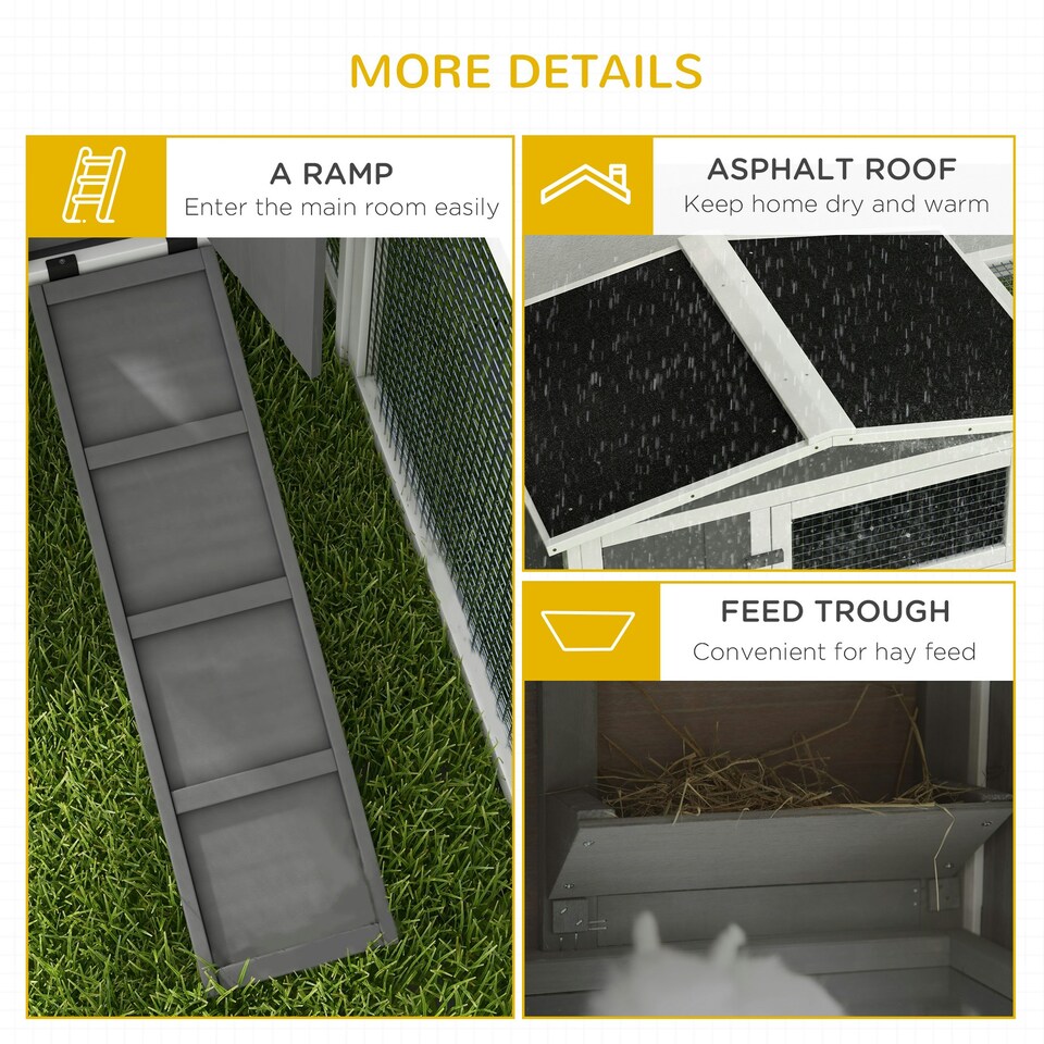 image 1 of PawHut Rabbit Hutch, Bunny Cage with Run & Sliding Tray, Hay Rack, Grey