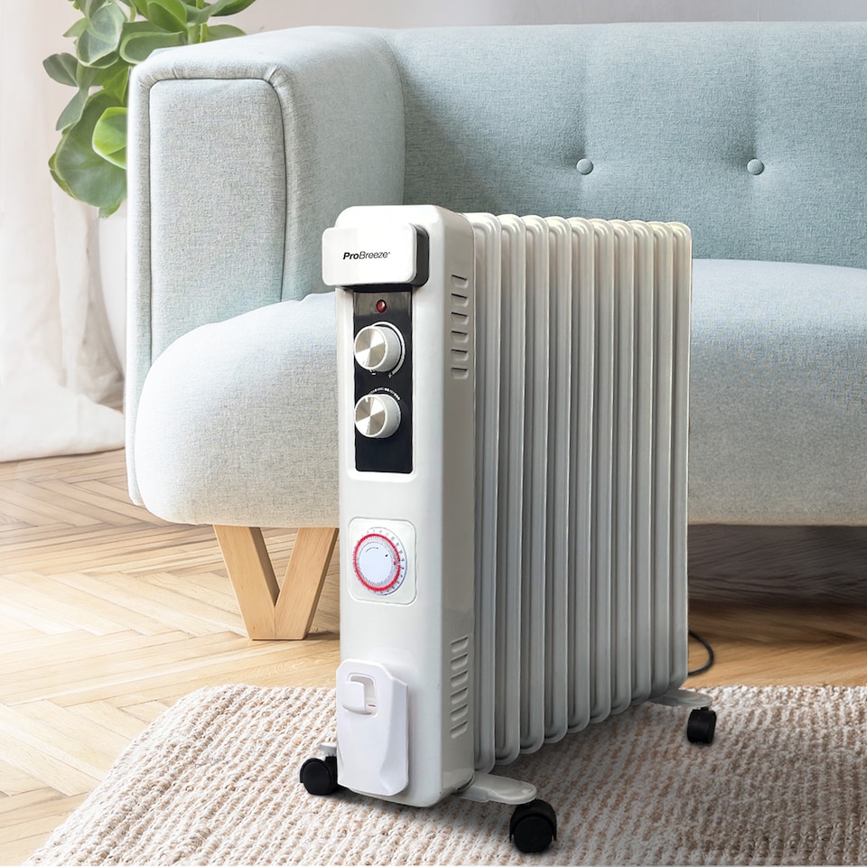 image 1 of Pro Breeze 2500W Compact Oil Filled Radiator Heater with 11 Fins and Thermostat Control