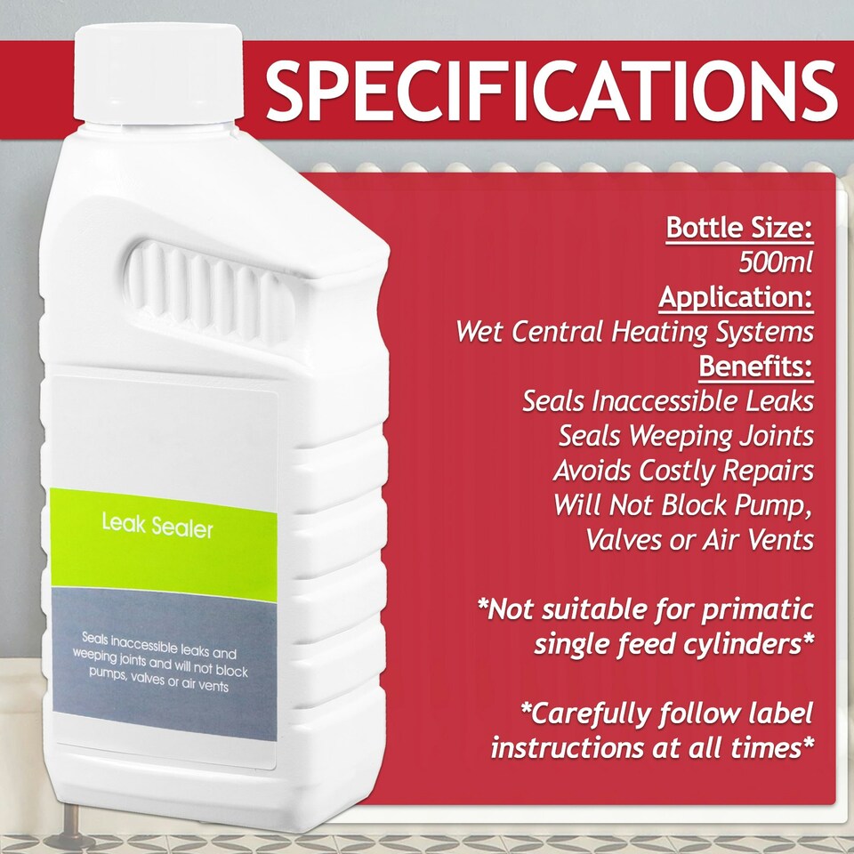 image 1 of SPARES2GO Central Heating Leak Sealer Concentrate Radiator Boiler Pipe Seal Liquid (500ml Bottle)