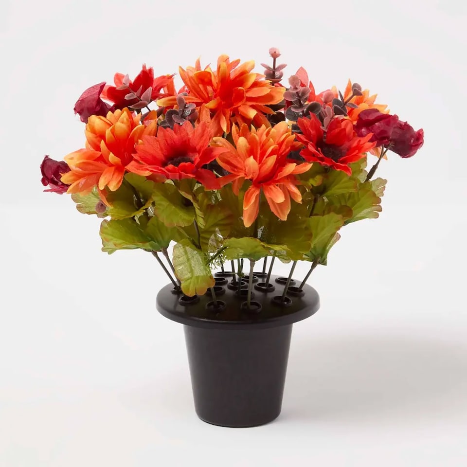 image 1 of Homescapes Artificial Foxtail Autumn Flowers in Grave Vases, Set of 2