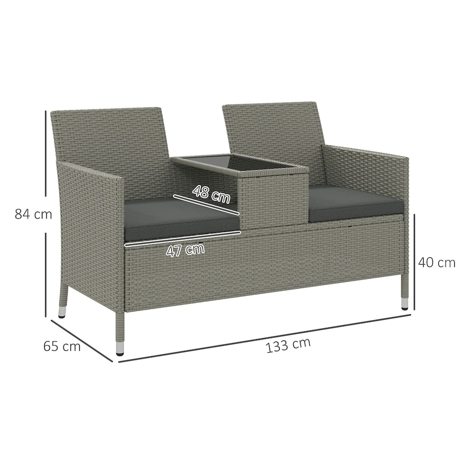 image 1 of Outsunny Rattan Chair Garden Furniture Patio Love Seat Table Grey | Grey