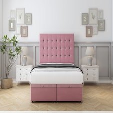 Sloomy Alabama Pink Plush Ottoman Bed With Mattress With 26" Strutted Headboard 2'6 Small Single