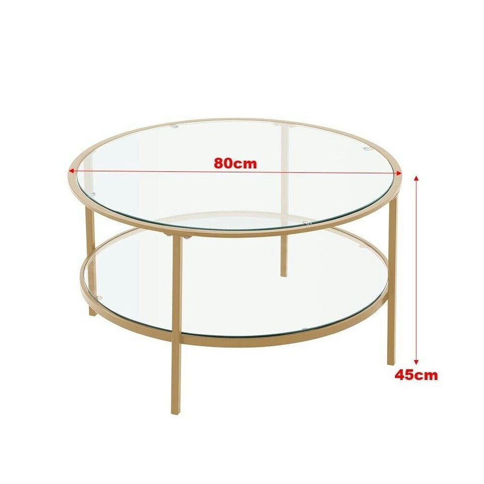 image 1 of Industrial 2 Tier Round Coffee Table With Tempered Glass Gold