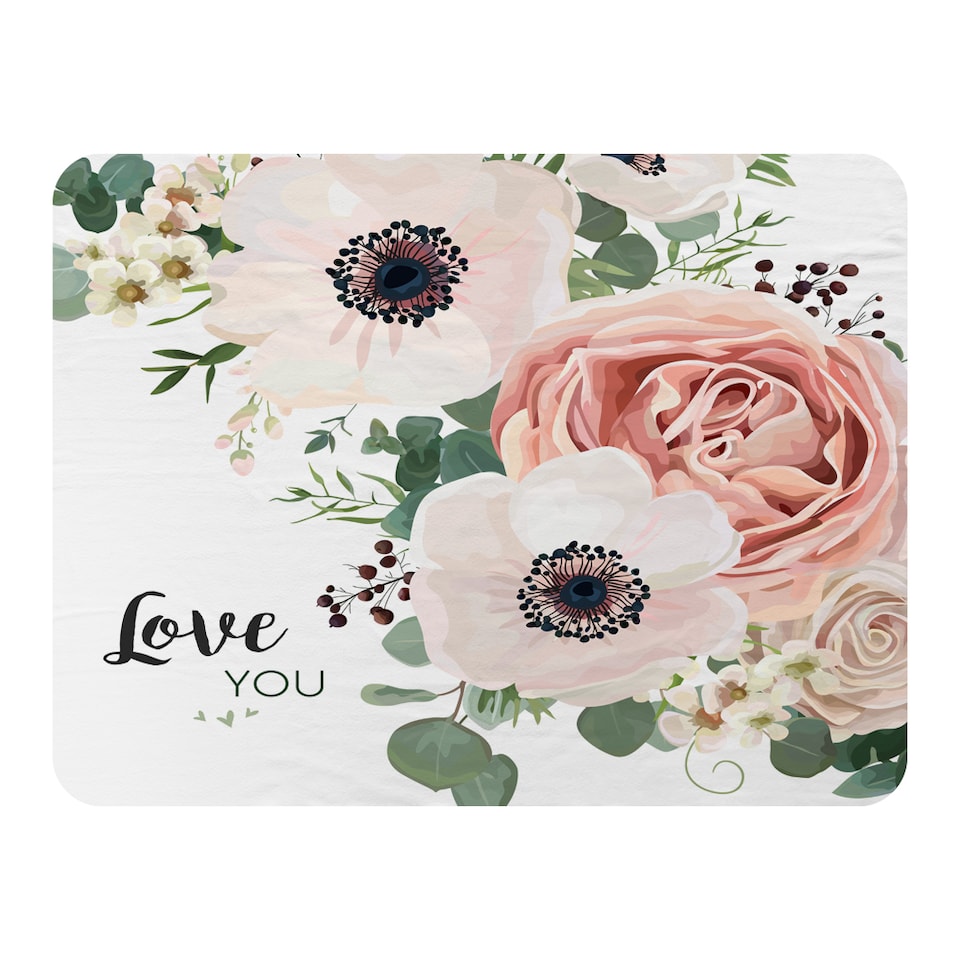 image 1 of Garden Flower Pink Peach Rose White Anemone Blanket | Multi