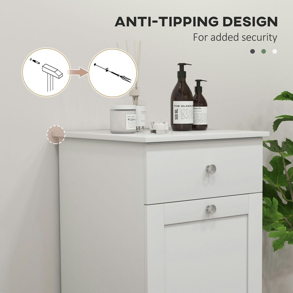 image 1 of HOMCOM Bathroom Cabinet with Folding Laundry Hamper and Drawer, White