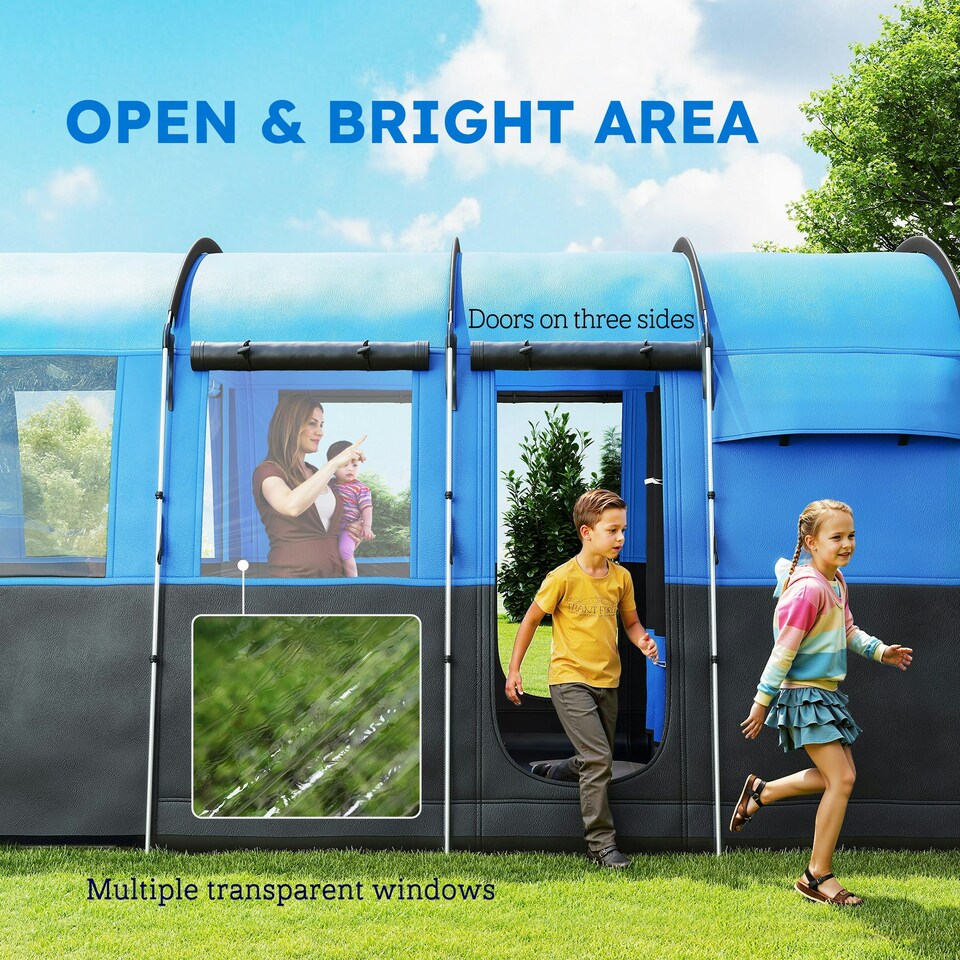 image 1 of Outsunny 8-Person Camping Tent Tunnel Design with 4 Large Windows Green | Green