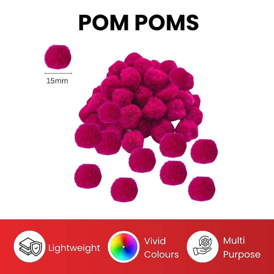 image 1 of Pack of 50 Yellow Pom Poms 1.5cm – Soft Fluffy Craft Balls
