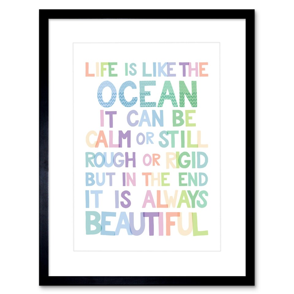 image 1 of Life Like Ocean Beautiful Quote Pastel Colour 9x7" Black Framed Wall Art Print
