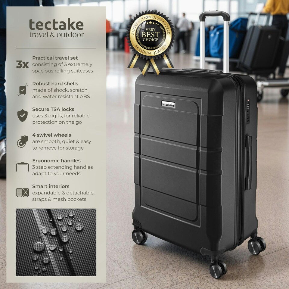 image 1 of Suitcase Luggage Set - L, M & S sizes, ABS plastic, swivel wheels, combination lock Black
