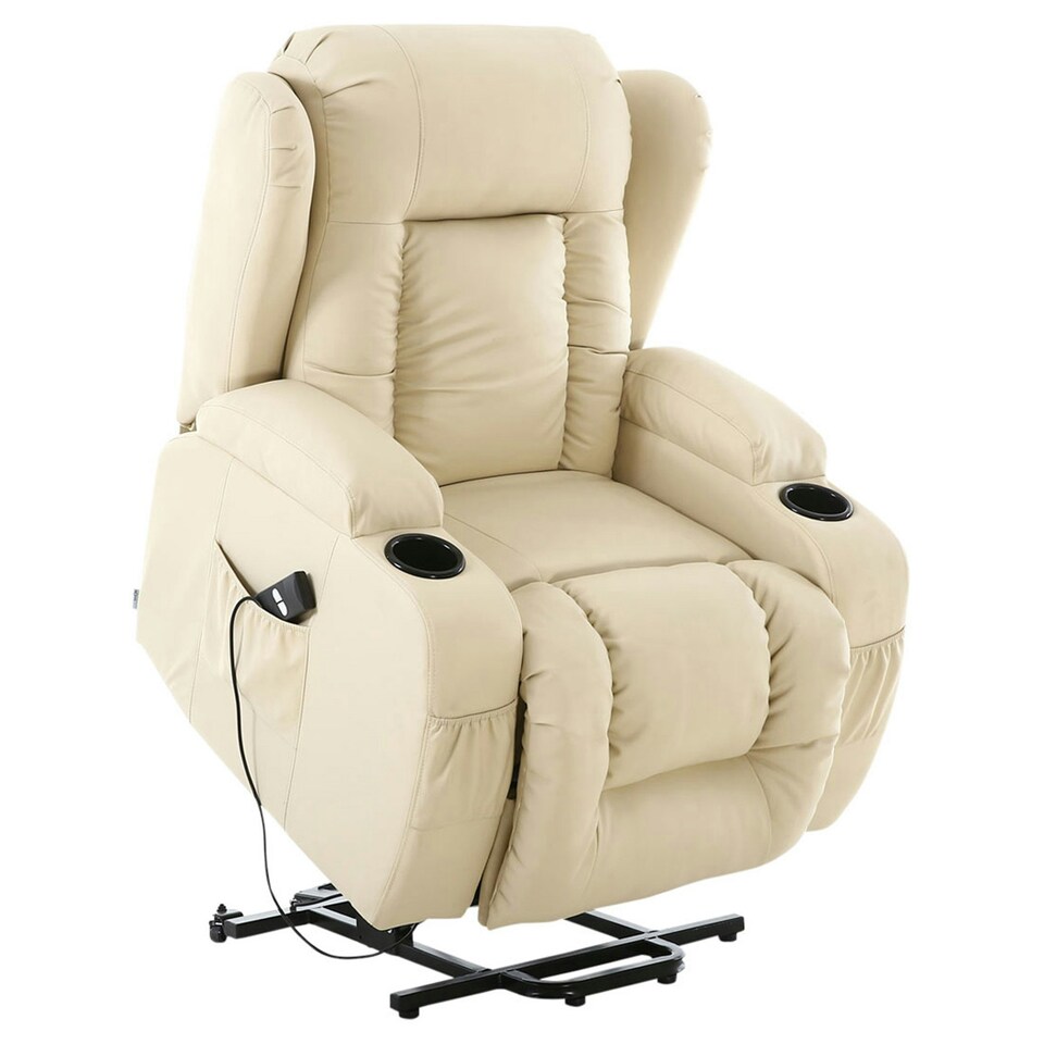 image 1 of Caesar Single Motor Rise Recliner Bonded Leather Heat & Massage Chair (Cream)