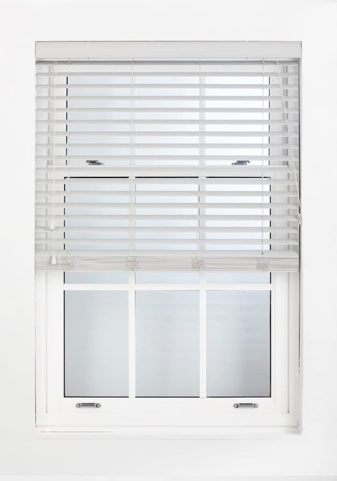 image 1 of FURNISHED Made to Measure Faux Wood Venetian Blinds 50mm Slat Window Blinds, Custom Fit, Waterproof, Easy Install | Grey | Grey | (W) 90cm x (L) 210cm
