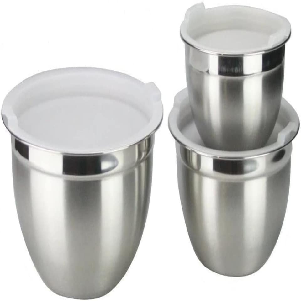 image 1 of Mixing Bowl Set of 3, Stainless Steel Nesting Bowls Air Tight White lids (14,16 & 18 cm Diameter) (Copy)