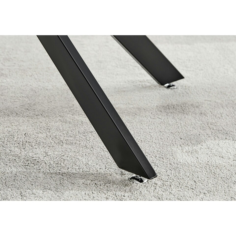 image 1 of Furniturebox Leonardo Glass Marble Top Black Legs 6 Seat Dining Table