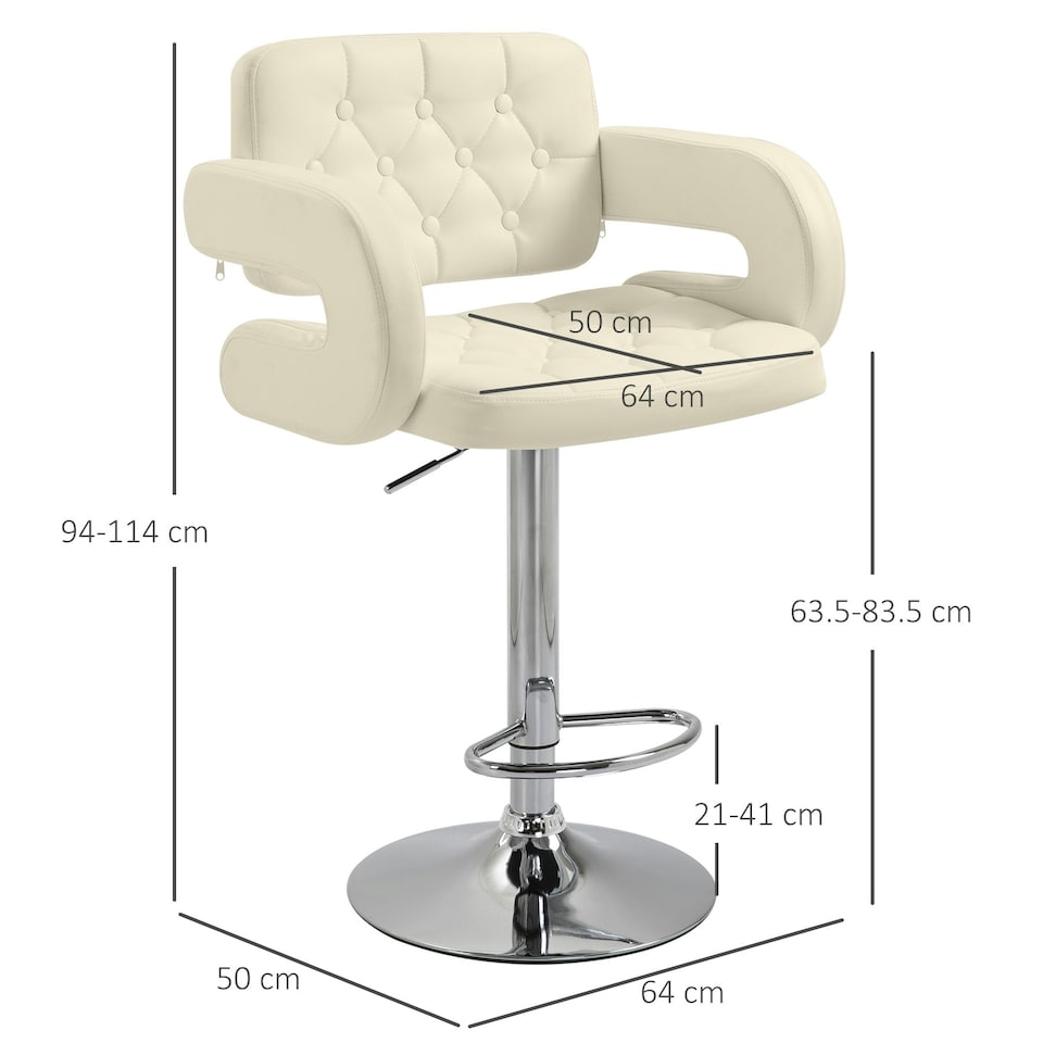 image 1 of HOMCOM Adjustable Height Barstool Steel Pole PU Leather, White