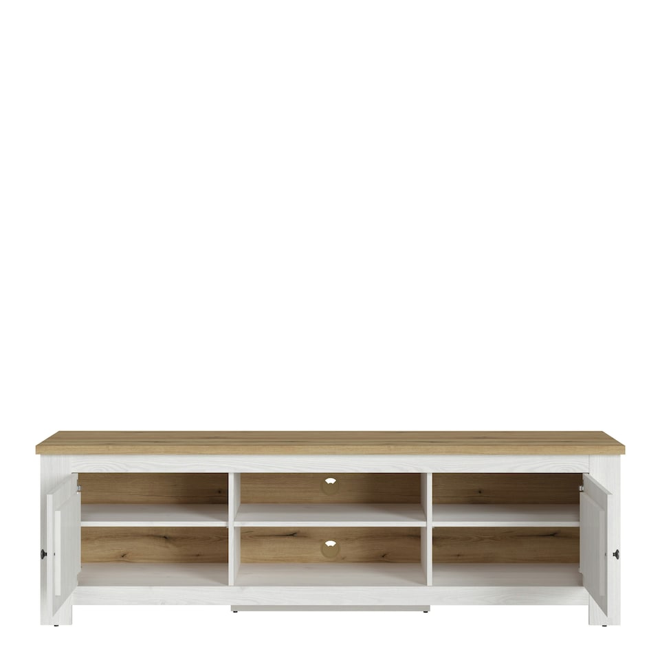 image 1 of Celesto 2 Door Wide TV Unit in White and Oak (189cm)