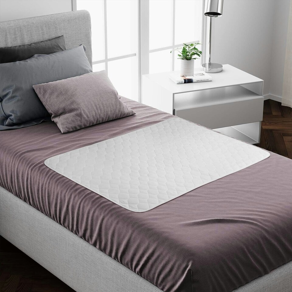 image 1 of Incontinence Bed Pads Non Slip - Extra Heavy Absorbency Washable Bed Sheets, Soft Cotton Waterproof Mattress Protector, Bed Wetting Mats, Single Size Absorbs 2L White | 1 pack | Single
