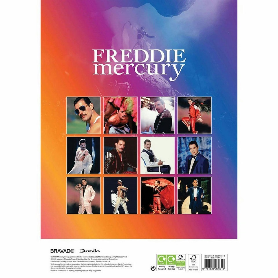 image 1 of Freddie Mercury 2025 A3 Wall Calendar - Multicoloured - One Size