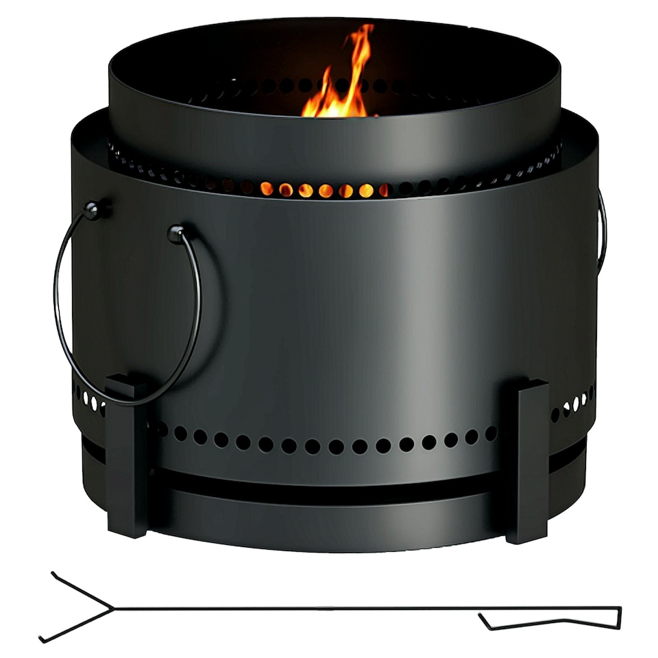 image 1 of Outsunny 37cm Smokeless Wood Burning Firepit Metal Fire Pit, Black