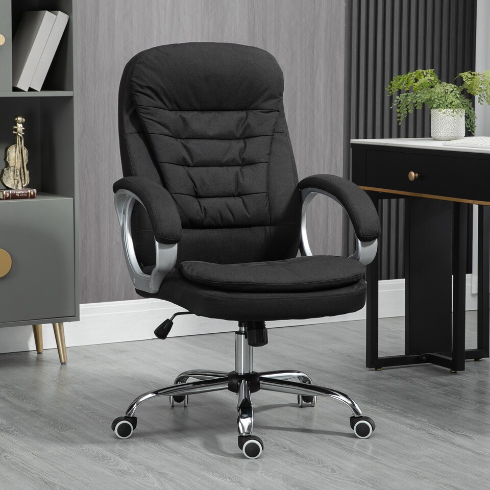 image 1 of HOMCOM Office Chair Computer Chair Executive Office Chair with Height Adjustable, Comfortable Desk Chair for Home Office Fabric Black