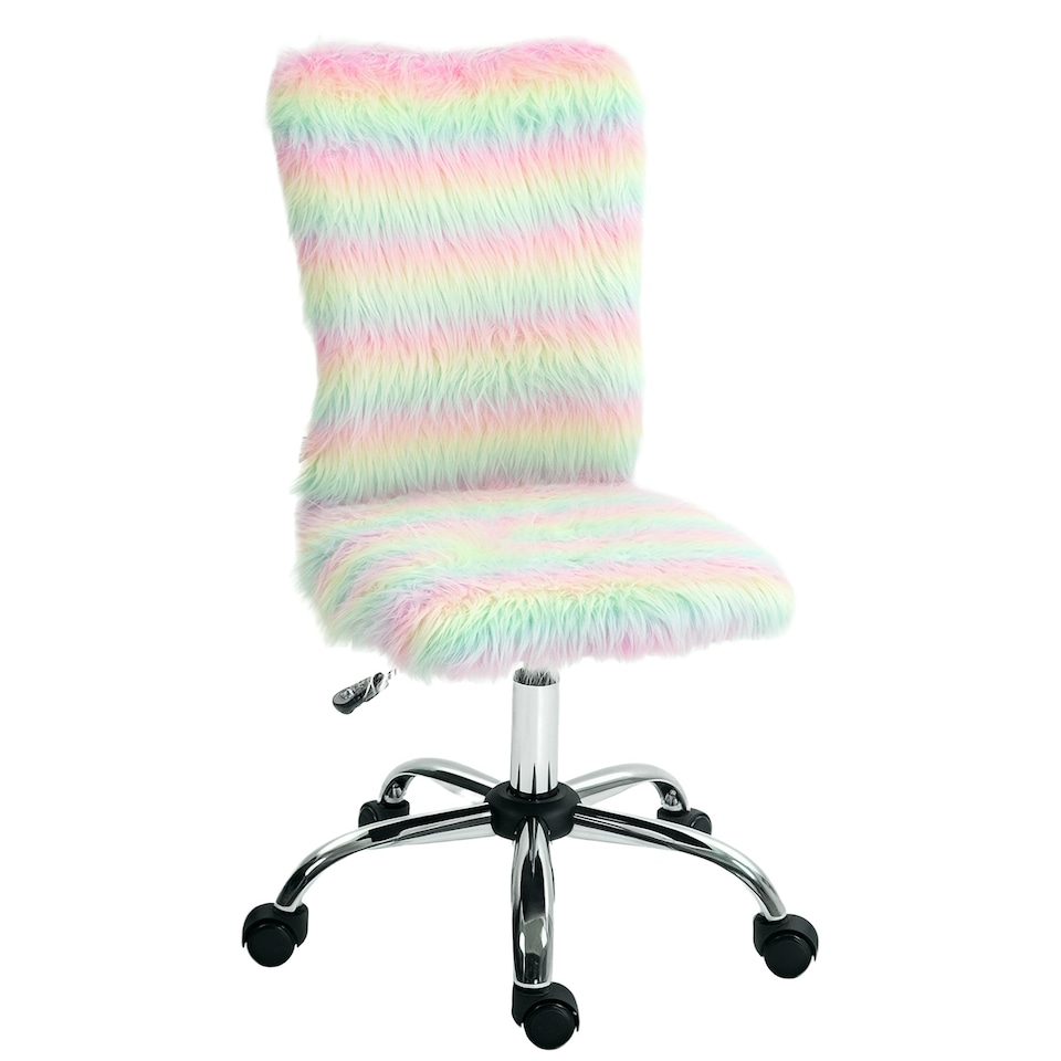 image 1 of HOMCOM Fluffy Makeup Vanity Chair with No Arm, Swivel Wheels, Multicolour
