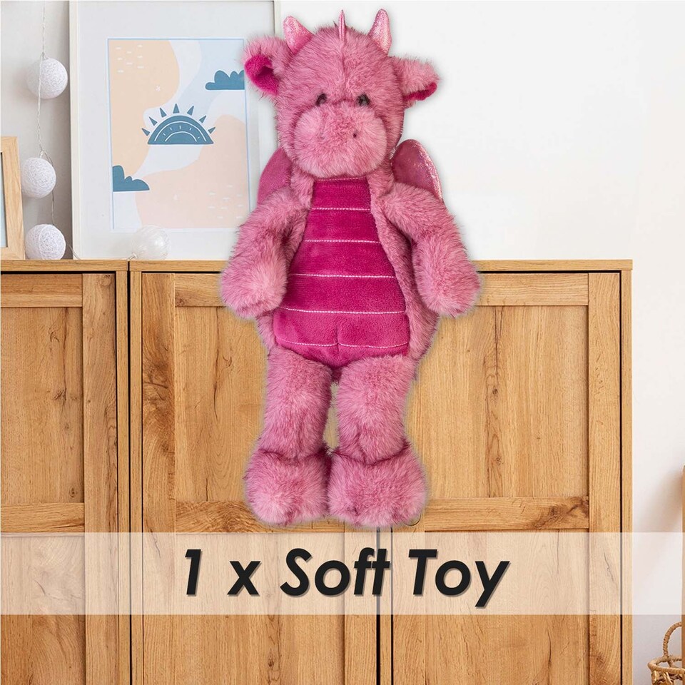 image 1 of PMS Gorgeous George Luxury Dragon Soft Toy Two Tone Pink - 23cm x 12cm